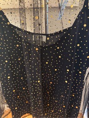 J. Crew Black Mesh Top with Gold Dot Print
